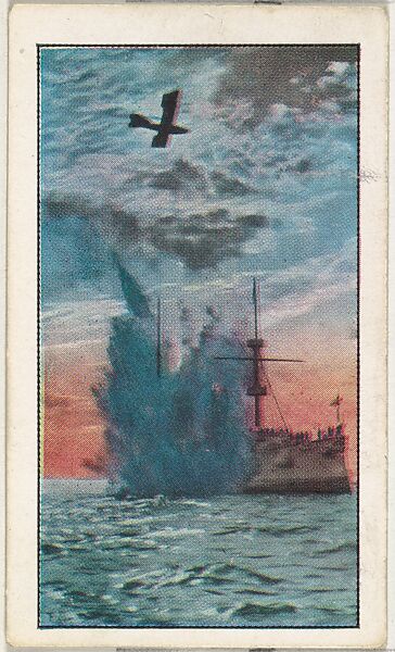 Card No. 196, Just Missed. Photo Made by Tourist on Holland-America Ship Showing a German Airman Dropping Bomb at British Ship, from the World War I Scenes series (T121) issued by Sweet Caporal Cigarettes, Issued by American Tobacco Company, Photolithograph 