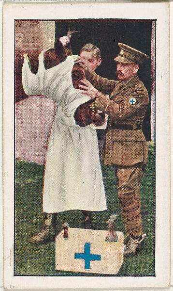 Card No. 227, Blue Cross for Wounded Horses, from the World War I Scenes series (T121) issued by Sweet Caporal Cigarettes, Issued by American Tobacco Company, Photolithograph 