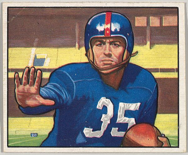 Card Number 141, Gene Roberts, Fullback, Right Halfback, New York Giants, from the Bowman Football series (R407-2) issued by Bowman Gum, Issued by Bowman Gum Company, Commercial color lithograph 