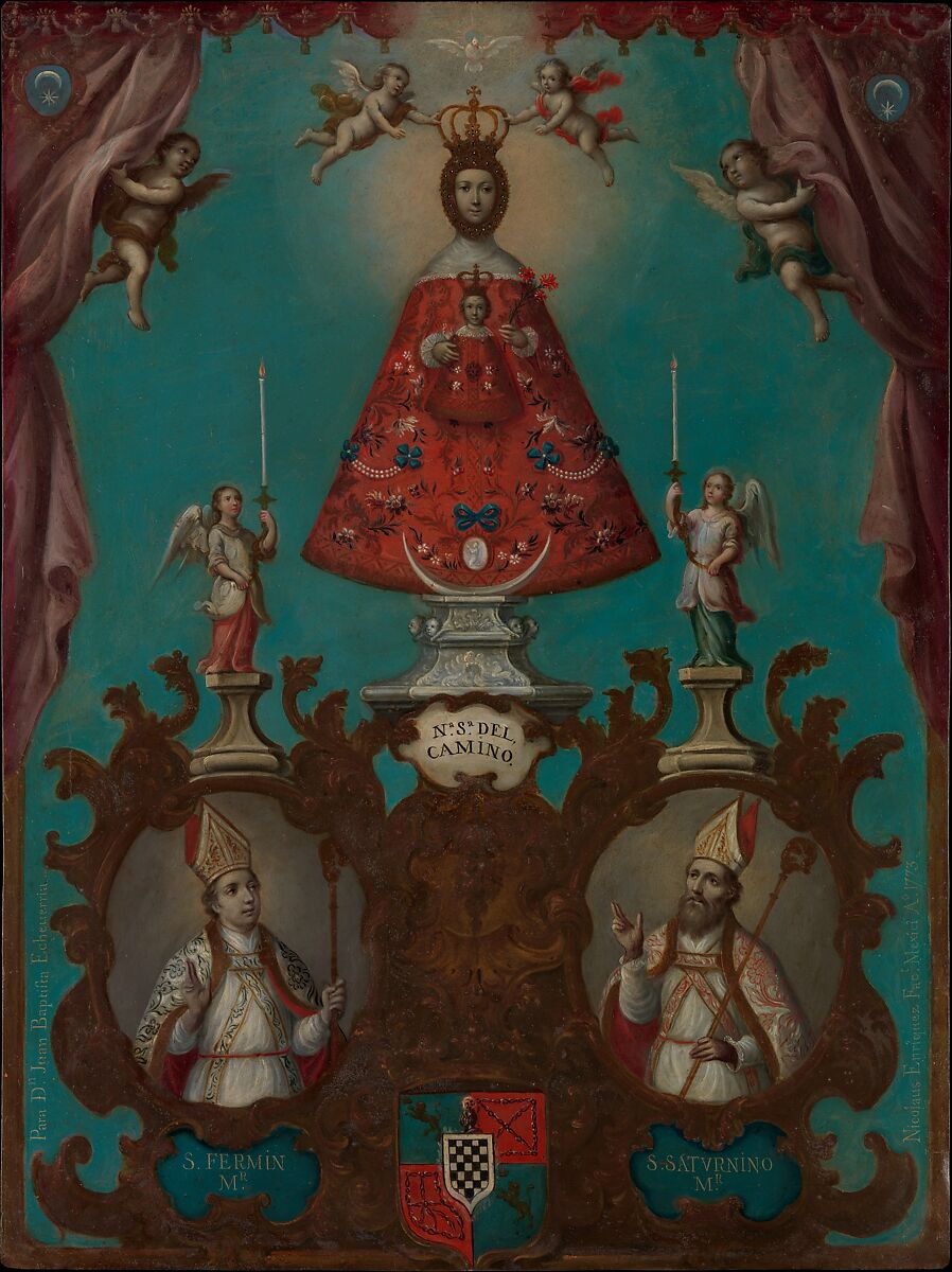 The Virgin of El Camino with St. Fermín and St. Saturnino, Nicolás Enríquez (Mexican, 1704–1790), Oil on copper, Mexican 