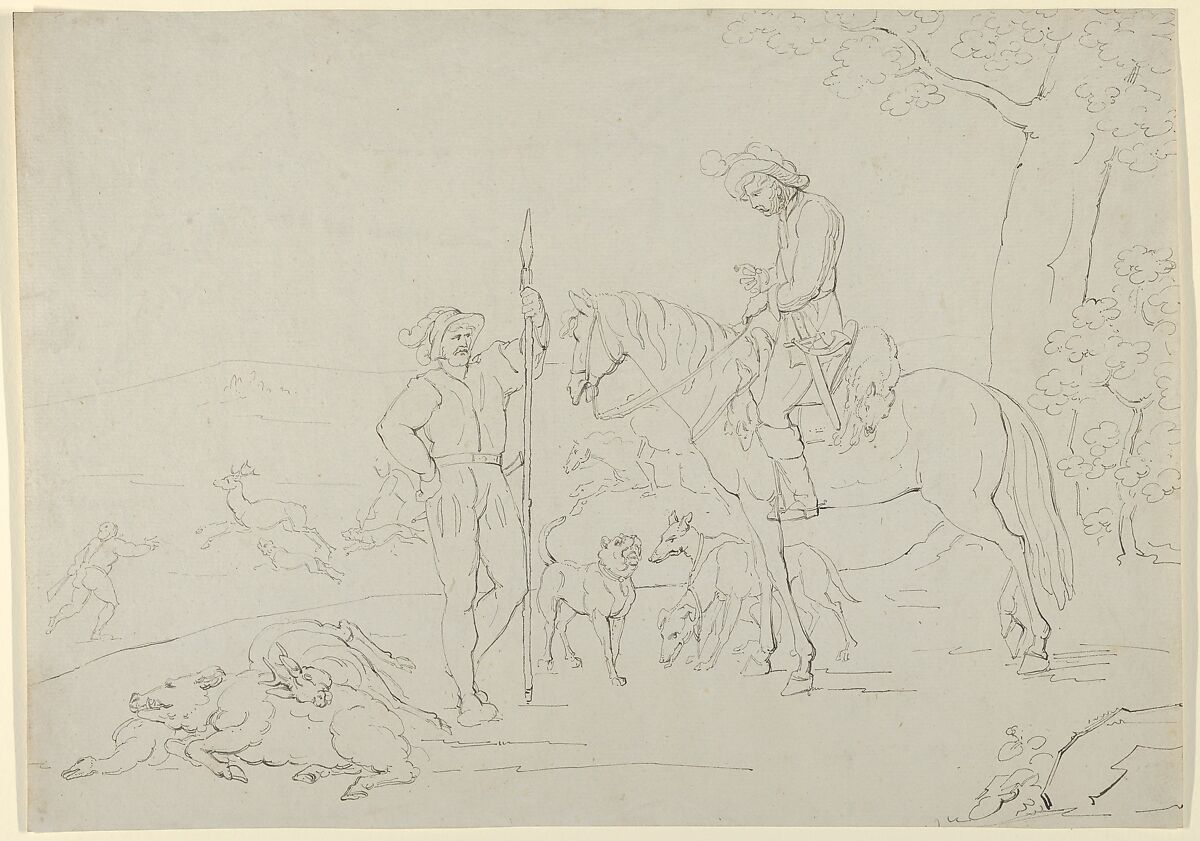 Medieval Hunting Scene, Franz Pforr (German, Frankfurt 1788–1812 Rome), Pen and dark brown ink 