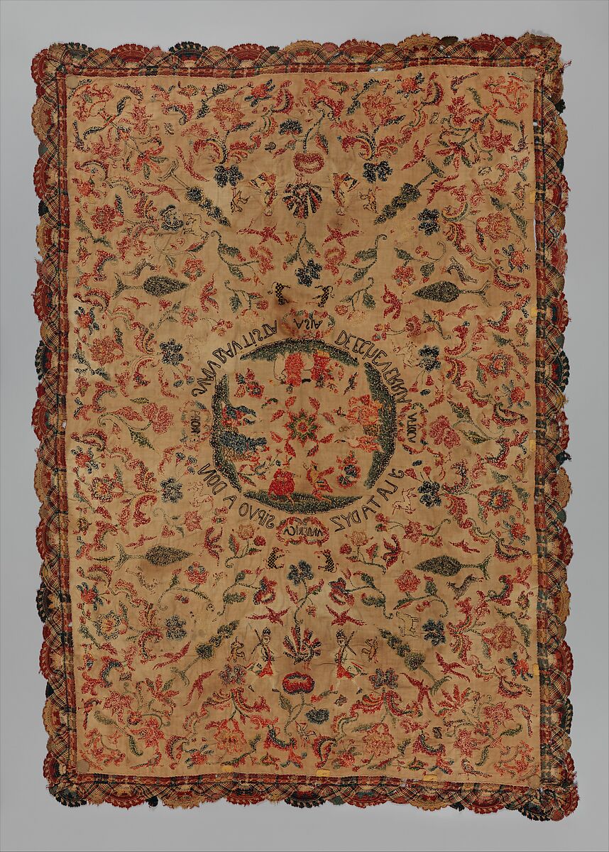 Coverlet, Cotton with wool embroidery, Mexican