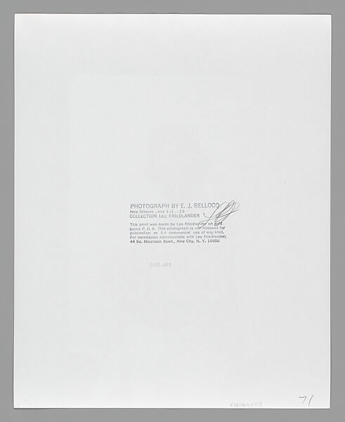 [Storyville Portrait], E. J. Bellocq (American, 1873–1949), Gelatin silver print from glass negative