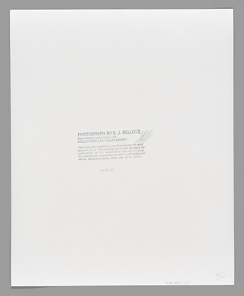 [Storyville Portrait], E. J. Bellocq (American, 1873–1949), Gelatin silver print from glass negative