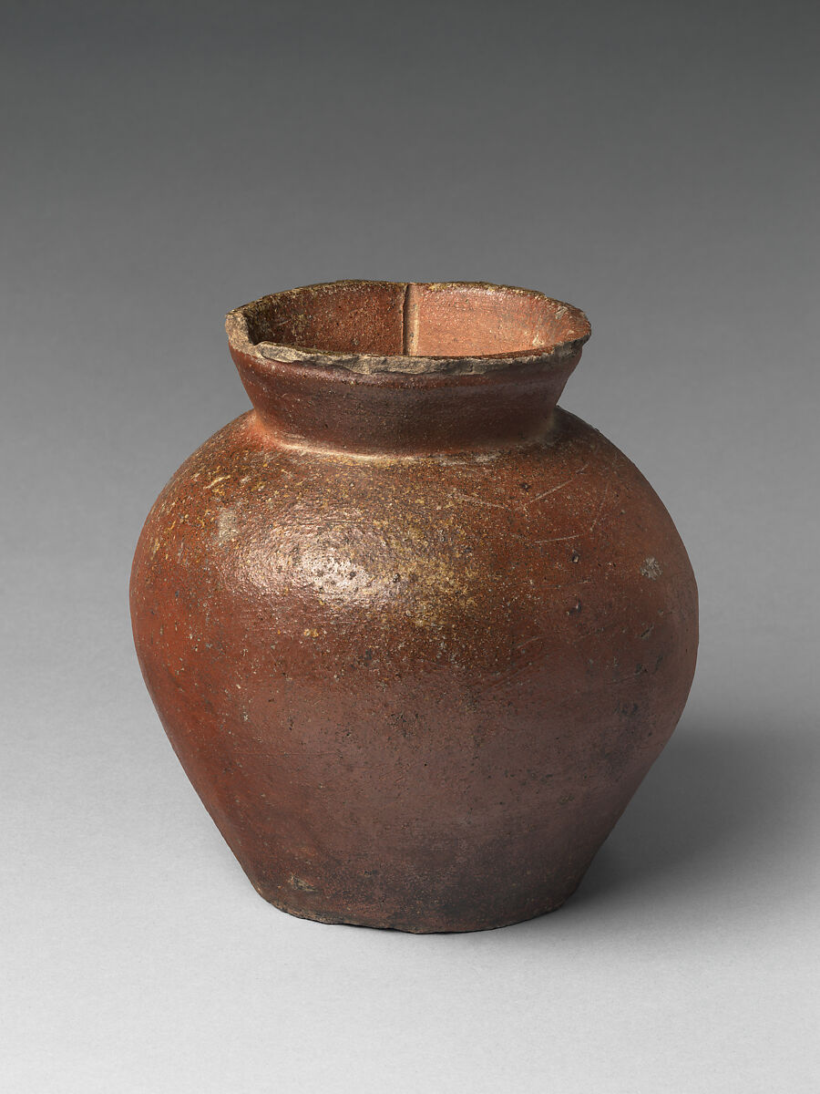 Wide-Mouthed Jar (Kame), Stoneware with incised kiln mark and natural ash glaze (Echizen ware), Japan