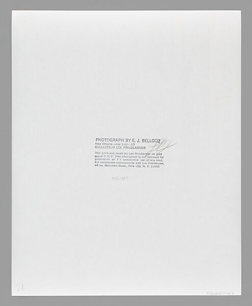 [Storyville Portrait], E. J. Bellocq (American, 1873–1949), Gelatin silver print from glass negative