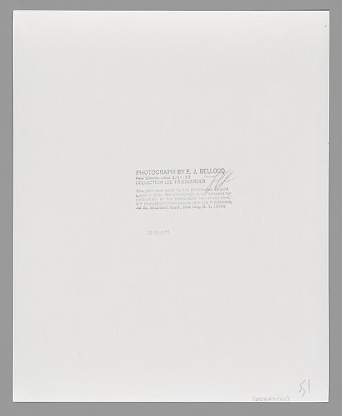 [Storyville Portrait], E. J. Bellocq (American, 1873–1949), Gelatin silver print from glass negative