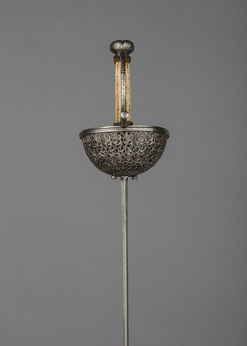 Cup-Hilted Rapier, Pedro de Velmonte (Spanish, probably 17th century), Steel, velvet, copper alloy wire, Spanish