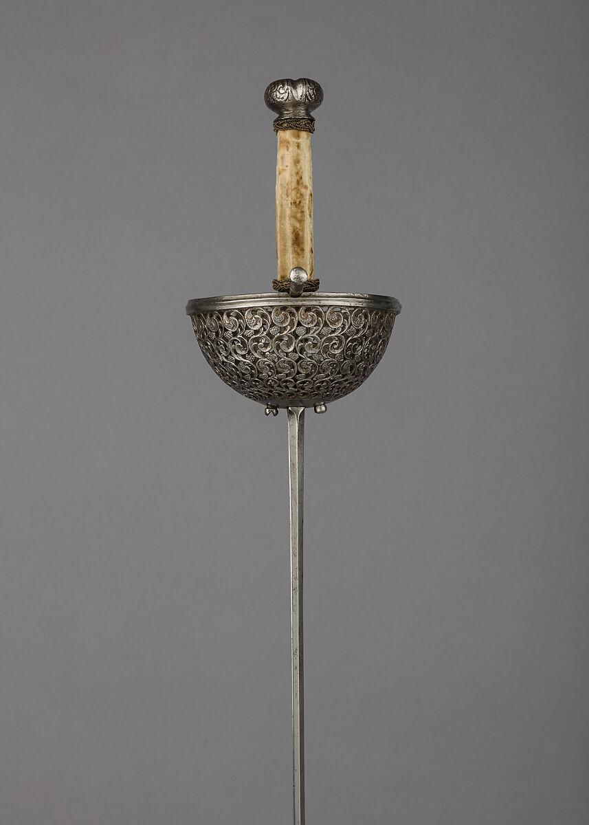 Cup-Hilted Rapier, Pedro de Velmonte (Spanish, probably 17th century), Steel, velvet, copper alloy wire, Spanish