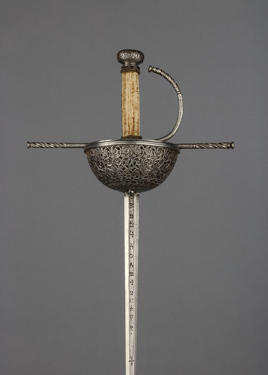 Cup-Hilted Rapier, Pedro de Velmonte (Spanish, probably 17th century), Steel, velvet, copper alloy wire, Spanish