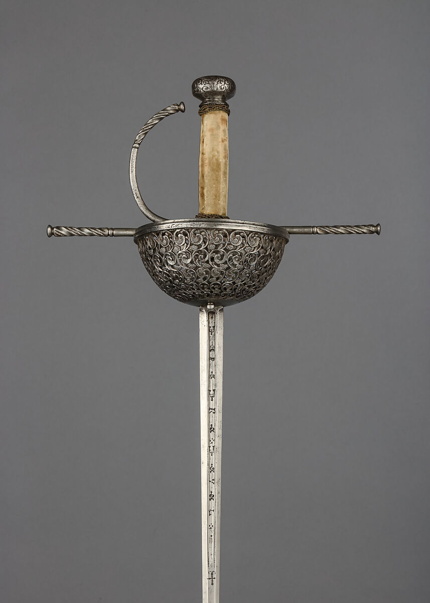 Cup-Hilted Rapier, Pedro de Velmonte (Spanish, probably 17th century), Steel, velvet, copper alloy wire, Spanish 