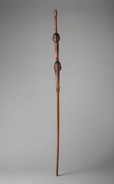 Simbo (ceremonial staff) with two heads, Makonde artist, Wood, Makonde