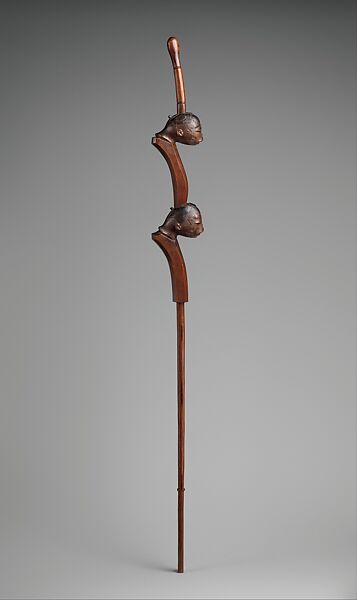 Simbo (ceremonial staff) with two heads, Makonde artist, Wood, Makonde
