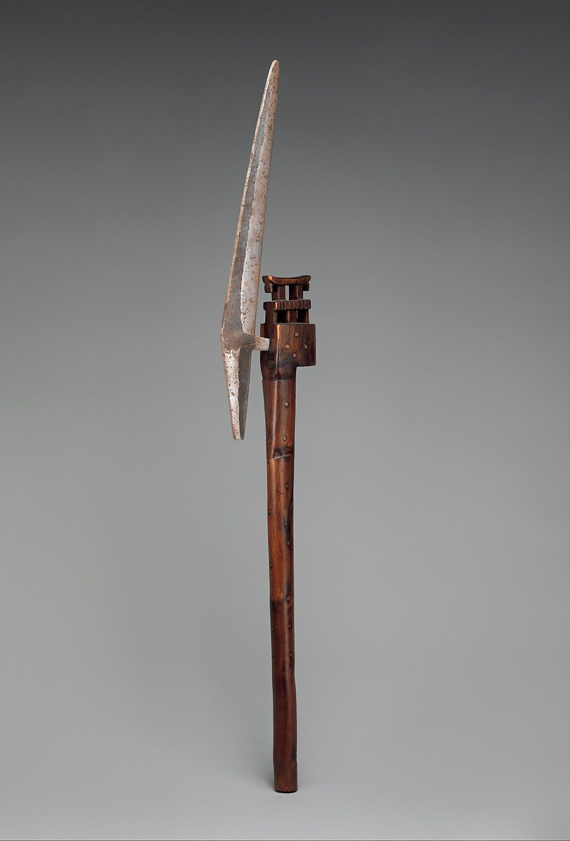 Ceremonial axe with headrest, Tsonga or Shona artist, Wood, iron alloy, copper alloy, Shona peoples