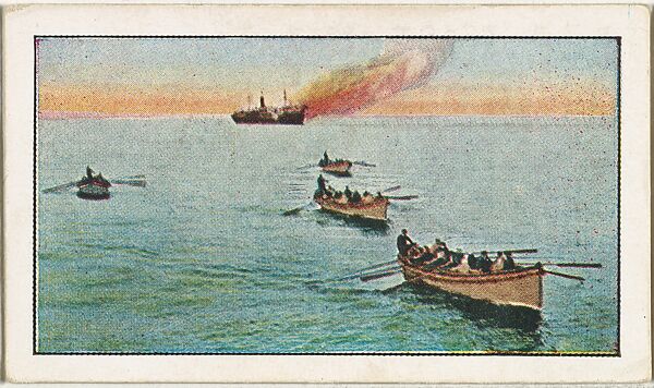 Card No. 221, How a British Warship Sank a German Steamer in the High Seas, from the World War I Scenes series (T121) issued by Sweet Caporal Cigarettes, Issued by American Tobacco Company, Photolithograph 