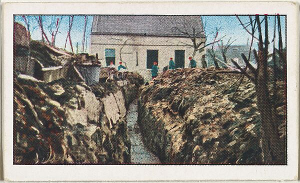 Card No. 224, A Trench in the Middle of a Village, from the World War I Scenes series (T121) issued by Sweet Caporal Cigarettes, Issued by American Tobacco Company, Photolithograph 
