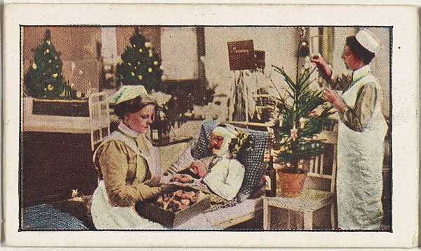 Card No. 245, Gifts for German Wounded, from the World War I Scenes series (T121) issued by Sweet Caporal Cigarettes, Issued by American Tobacco Company, Photolithograph 