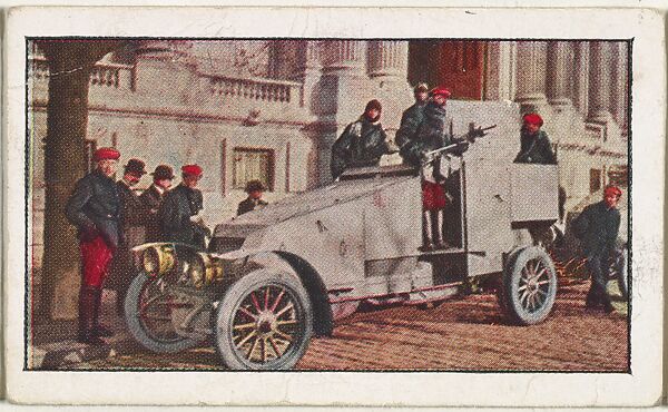 Card No. 244, New Blinded War Autos in Front of Grand Palace, Paris, Mounted by French Marines, from the World War I Scenes series (T121) issued by Sweet Caporal Cigarettes, Issued by American Tobacco Company, Photolithograph 