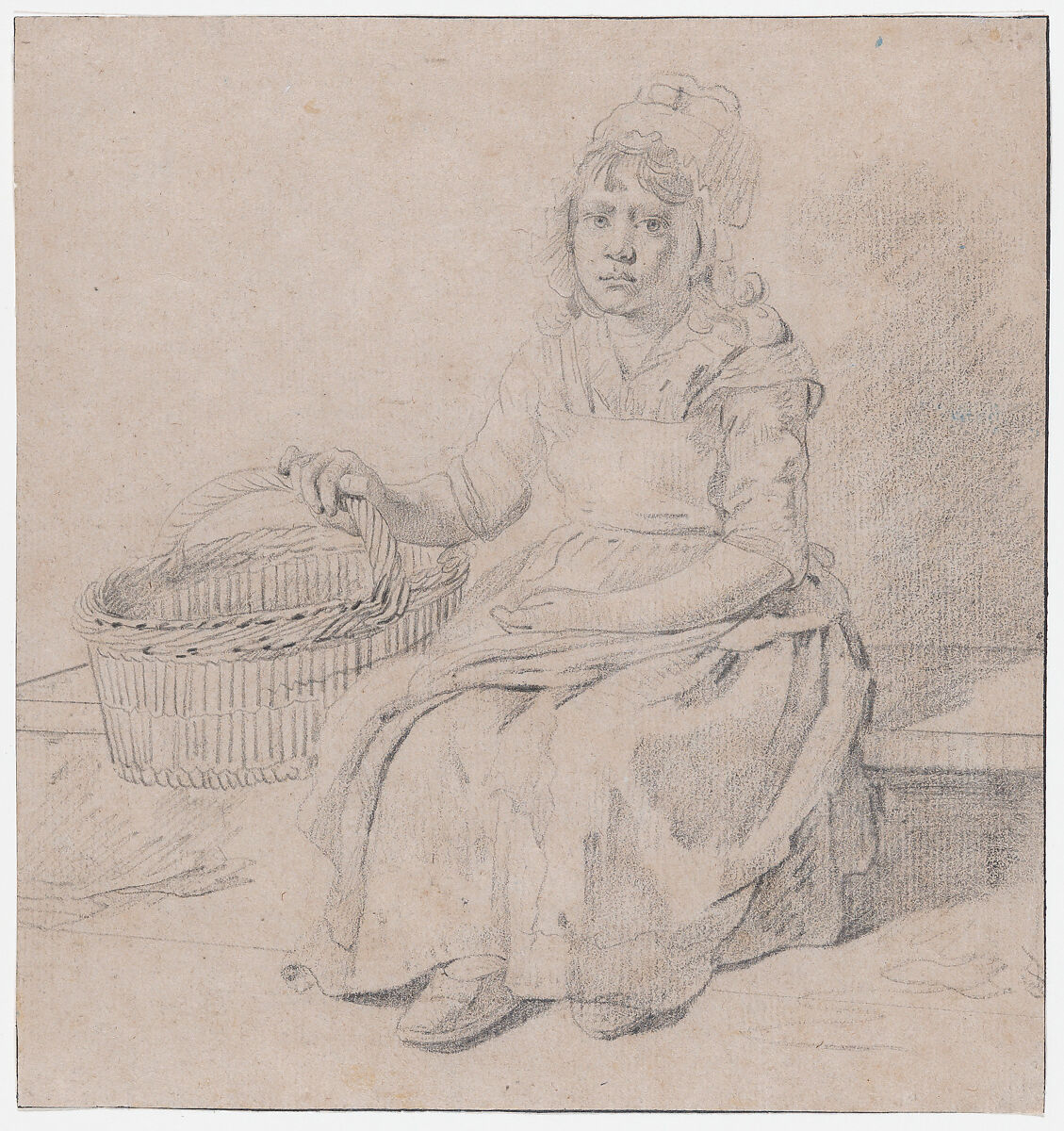 Young Girl with Basket, Martin Drolling (French, 1752–1817), Black chalk 