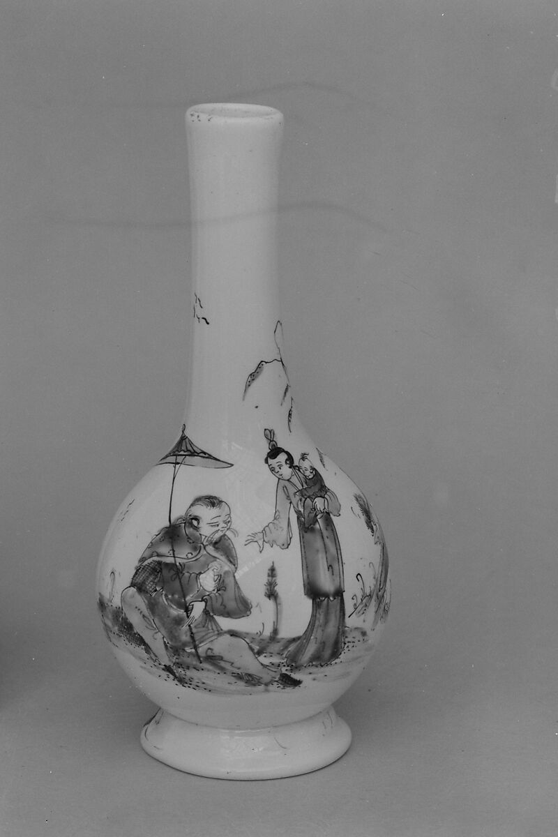 Bottle, Opaque glass with enamel decoration, British
