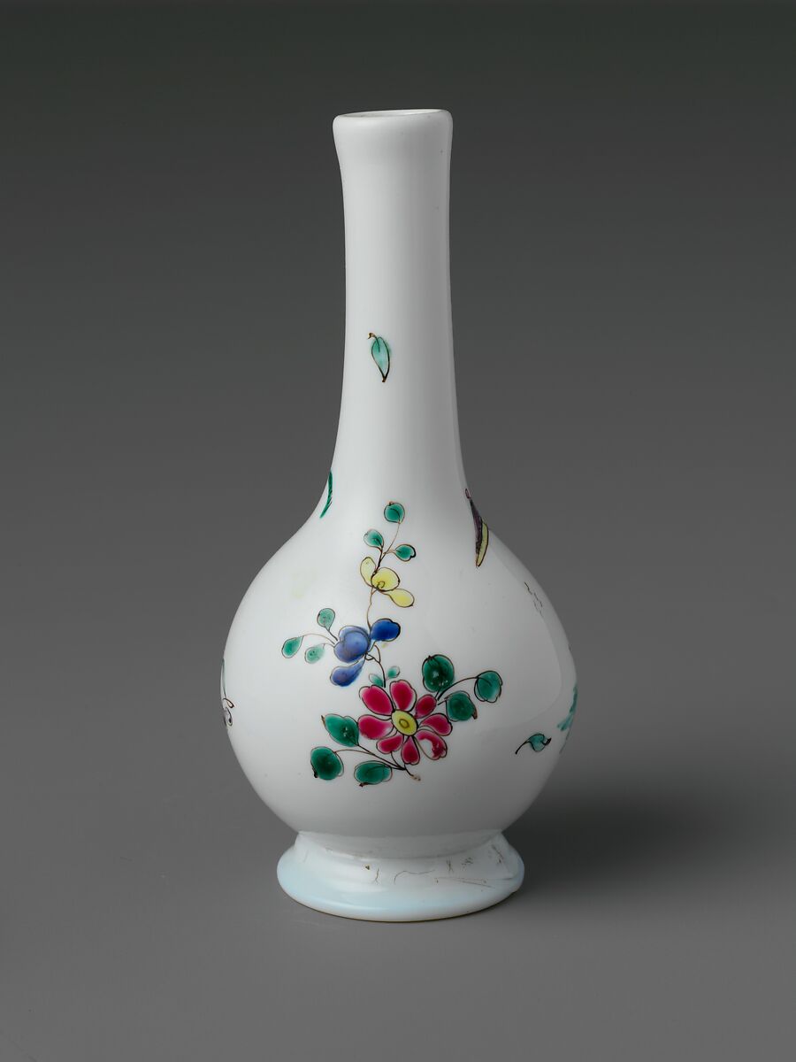 Bottle, Opaque glass with enamel decoration, British