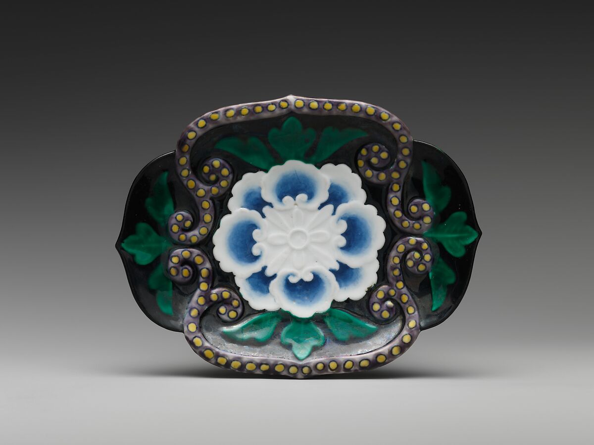 Dish with Floral Design, Porcelain with underglaze blue and polychrome glazes (Hizen ware, Matsugatani type), Japan 
