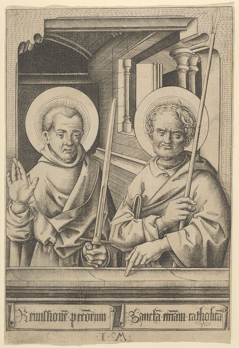 St. Simon (?) and St. Matthew, from The Apostles, Israhel van Meckenem (German, Meckenem ca. 1440/45–1503 Bocholt), Engraving 