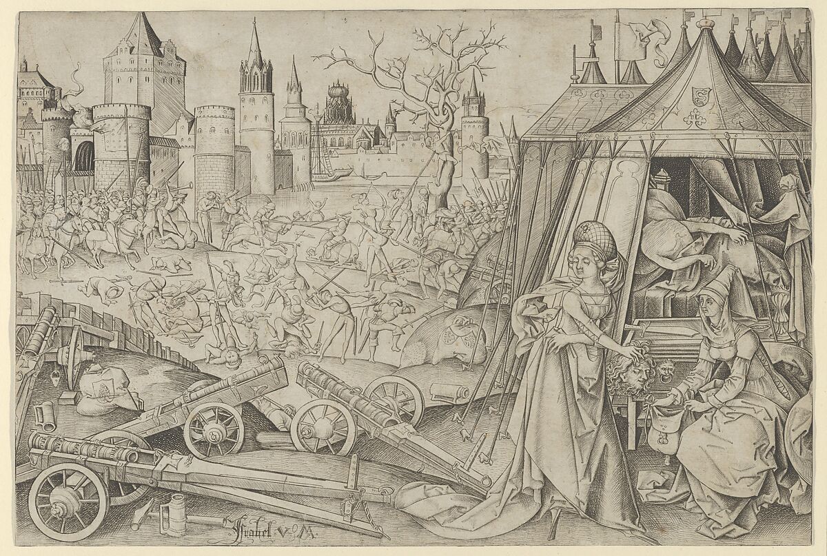 Judith with the Head of Holophernes, Israhel van Meckenem (German, Meckenem ca. 1440/45–1503 Bocholt), Engraving 