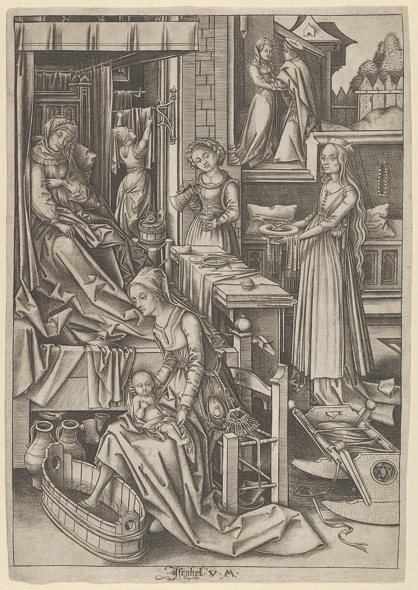 The Birth of Mary, from The Life of the Virgin, Israhel van Meckenem (German, Meckenem ca. 1440/45–1503 Bocholt), Engraving 