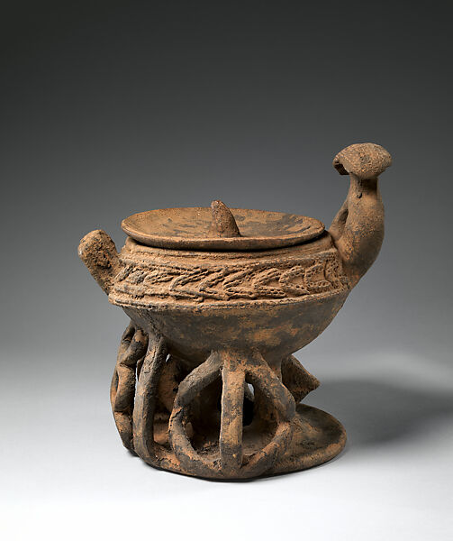 Lidded Bowl, Terracotta, Bamileke or Bamum