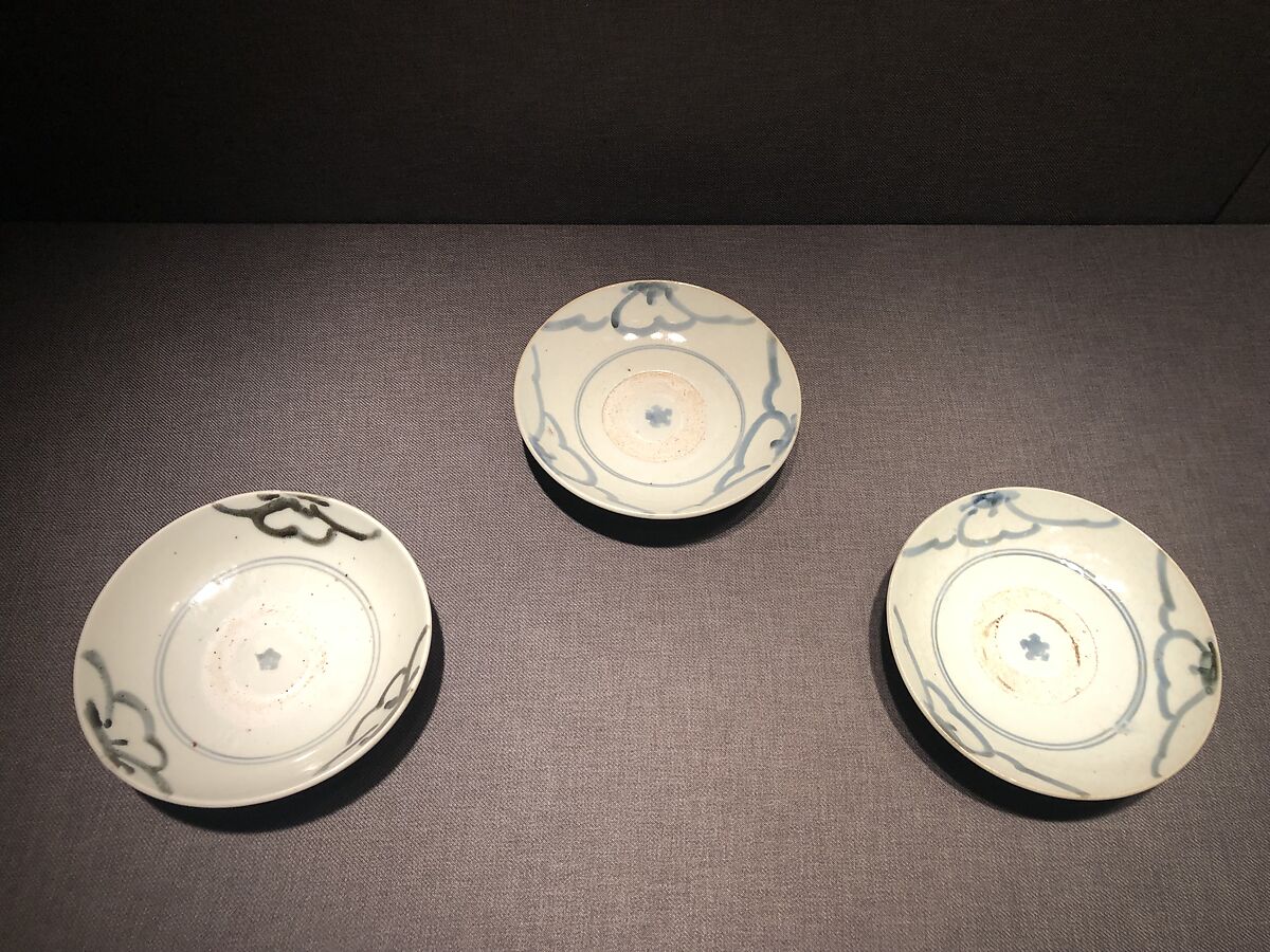 Set of Three Everyday Vessels (Kurawanka Bowls) with Flowers, Porcelain with cobalt blue under transparent glaze (Hizen ware, Hasami type), Japan