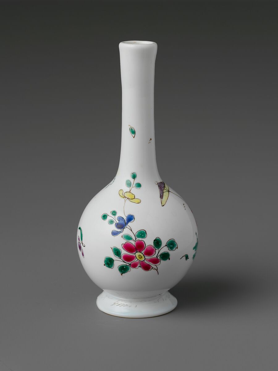 Bottle, Opaque glass with enamel decoration, British