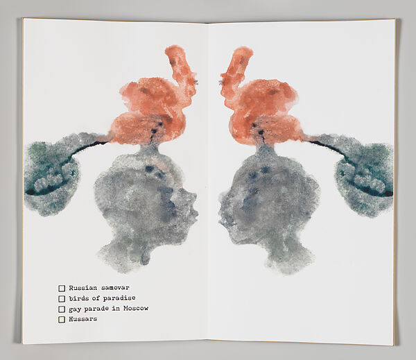 Russia: Rorschach Test, Mikhail Magaril (American, born Russia 1950), Artist's book containing fourteen ink jet prints with hand-coloring bound in a beige cloth binding with monoprint