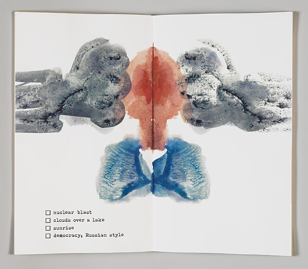 Russia: Rorschach Test, Mikhail Magaril (American, born Russia 1950), Artist's book containing fourteen ink jet prints with hand-coloring bound in a beige cloth binding with monoprint
