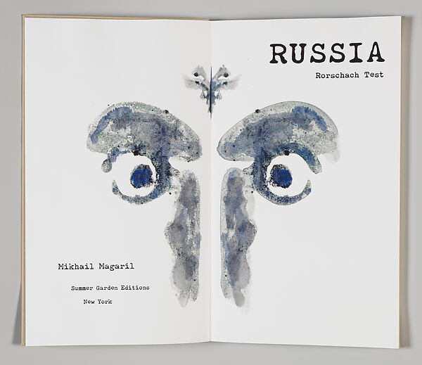 Russia: Rorschach Test, Mikhail Magaril (American, born Russia 1950), Artist's book containing fourteen ink jet prints with hand-coloring bound in a beige cloth binding with monoprint