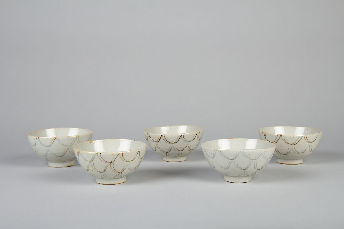 Set of Five Everyday Vessels (Kurawanka Bowls), Porcelain with cobalt blue under transparent glaze (Hizen ware, Hasami type), Japan