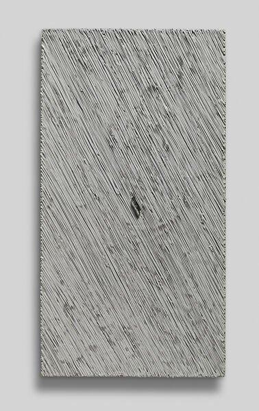 Untitled (Blade), Lucas Samaras (American (born Greece), Kastoria 1936–2024 New York), Liquid aluminum and razor blade on wood 
