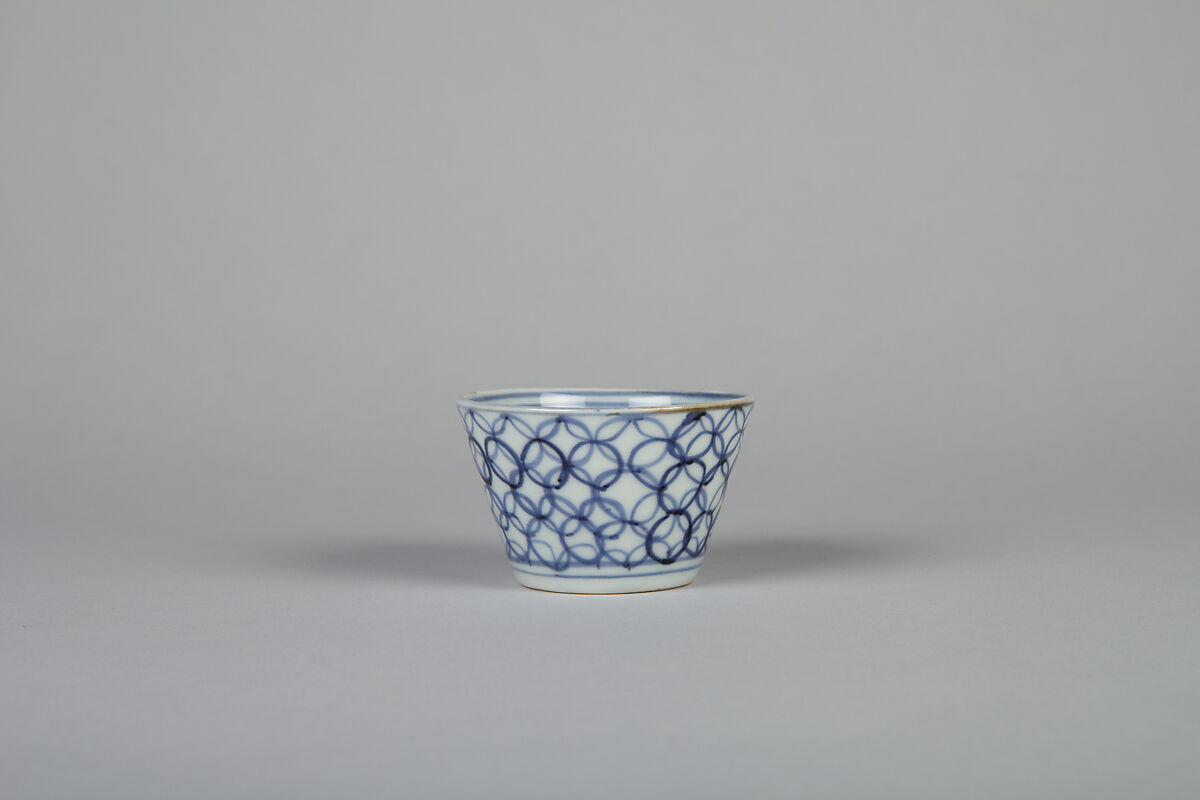Set of Five Soba Cups (Soba choko) with Interlinked Circles (Shippō), Porcelain with cobalt blue under transparent glaze (Hizen ware, Arita type), Japan