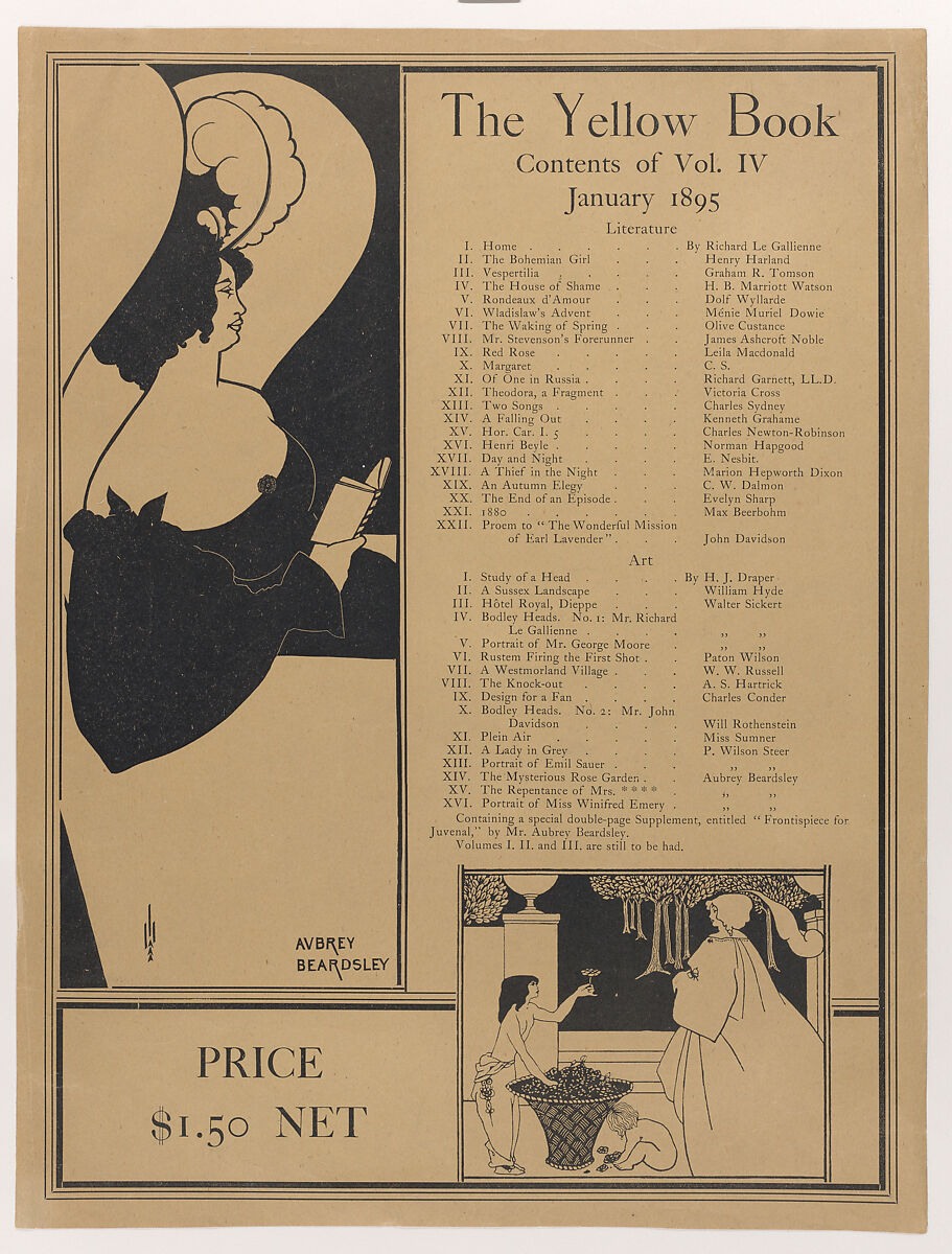 Poster for The Yellow Book, Volume IV, Aubrey Vincent Beardsley (British, Brighton, Sussex 1872–1898 Menton), Lithograph and relief process 
