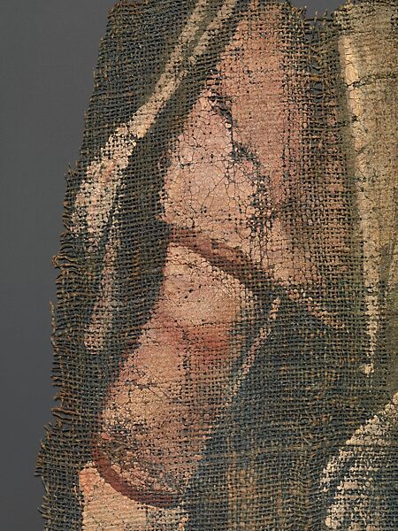 Exodus Painting, five elements from a painted hanging depicting the Crossing of the Red Sea, Indigo dyed open-weave linen, tempera, Byzantine