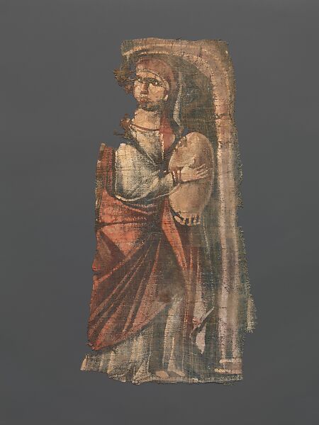 Exodus Painting, five elements from a painted hanging depicting the Crossing of the Red Sea, Indigo dyed open-weave linen, tempera, Byzantine