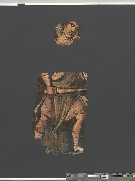 Exodus Painting, five elements from a painted hanging depicting the Crossing of the Red Sea, Indigo dyed open-weave linen, tempera, Byzantine