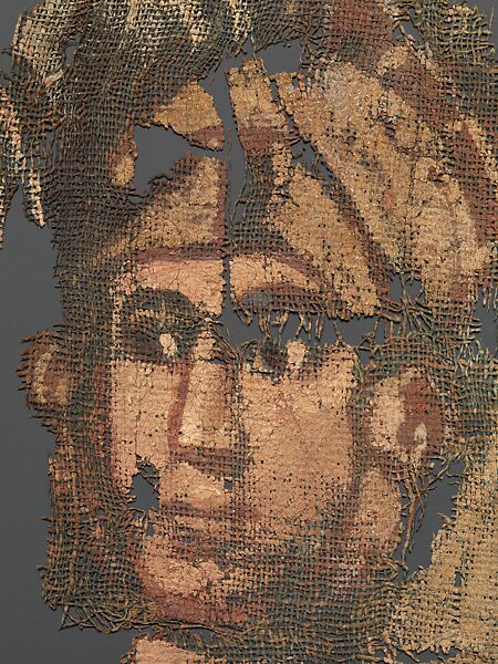 Exodus Painting, five elements from a painted hanging depicting the Crossing of the Red Sea, Indigo dyed open-weave linen, tempera, Byzantine