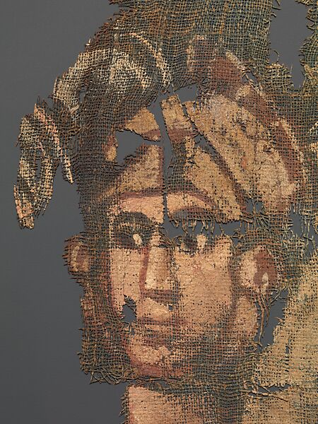 Exodus Painting, five elements from a painted hanging depicting the Crossing of the Red Sea, Indigo dyed open-weave linen, tempera, Byzantine