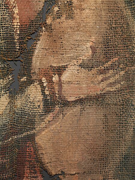 Exodus Painting, five elements from a painted hanging depicting the Crossing of the Red Sea, Indigo dyed open-weave linen, tempera, Byzantine