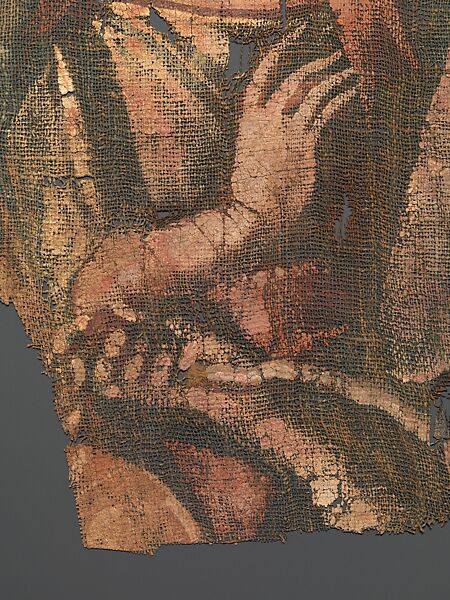 Exodus Painting, five elements from a painted hanging depicting the Crossing of the Red Sea, Indigo dyed open-weave linen, tempera, Byzantine