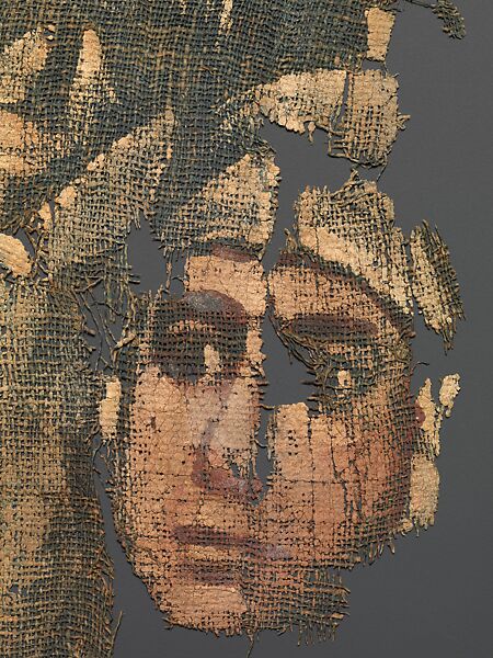 Exodus Painting, five elements from a painted hanging depicting the Crossing of the Red Sea, Indigo dyed open-weave linen, tempera, Byzantine