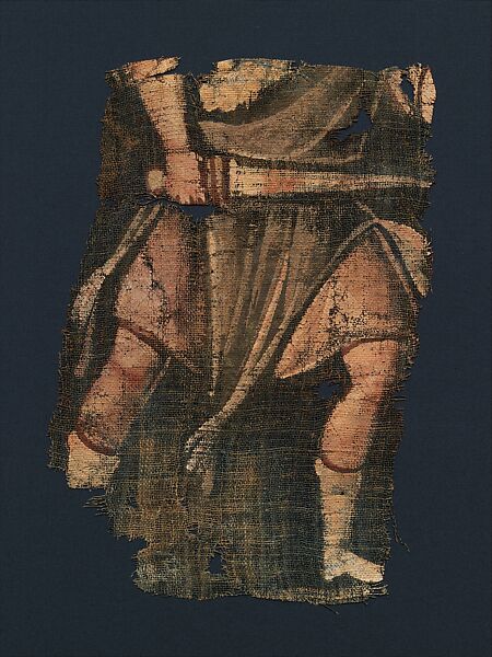 Exodus Painting, five elements from a painted hanging depicting the Crossing of the Red Sea, Indigo dyed open-weave linen, tempera, Byzantine