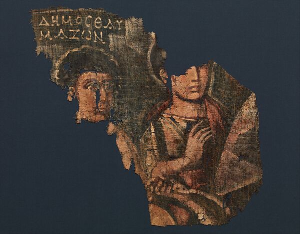 Exodus Painting, five elements from a painted hanging depicting the Crossing of the Red Sea, Indigo dyed open-weave linen, tempera, Byzantine