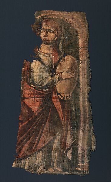 Exodus Painting, five elements from a painted hanging depicting the Crossing of the Red Sea, Indigo dyed open-weave linen, tempera, Byzantine